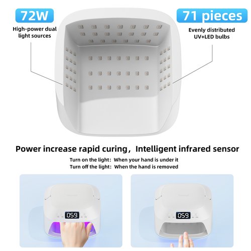 Glamne UV Gel Nail Lamp LED Nail Light Fast Dryer for Gel Polish Curing with Arm Rest Portable Handle 4 Timers Automatic Sensor Double Led Display