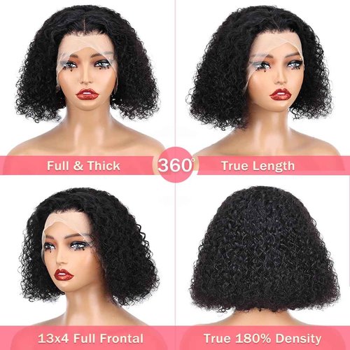Xojao Bob Wigs Human Hair Curly 13x4 Transparent Lace Front Wigs Human Hair Pre Plucked Natural Color Bob Wigs for Women 180% Density 12 Inch