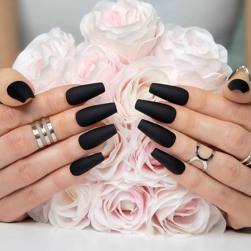 Hypnaughty Press On Nails - Maroon Xtreme & Noir Matte Coffin, Trendy & Salon Quality Reusable Nails With Kit