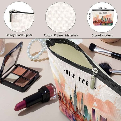 New York Lovers Gift Makeup Bag Cosmetic Bag, New York Travel Gifts Girls Trip Gifts Favors, New York Souvenir Merch Friendship Gifts for Women NY Lovers Traveller Bestie Coworkers Birthday Christmas