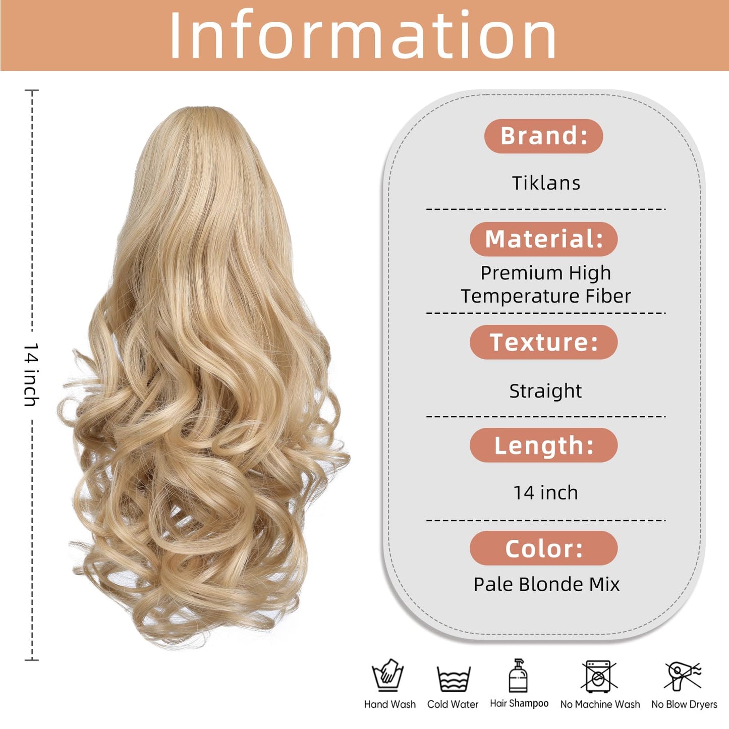 Tiklans Blonde Ponytail Extension,22" Clip in Ponytail for Women Short Ponytail Hair Extension Synthetic Heat Friendly Fiber for Girls