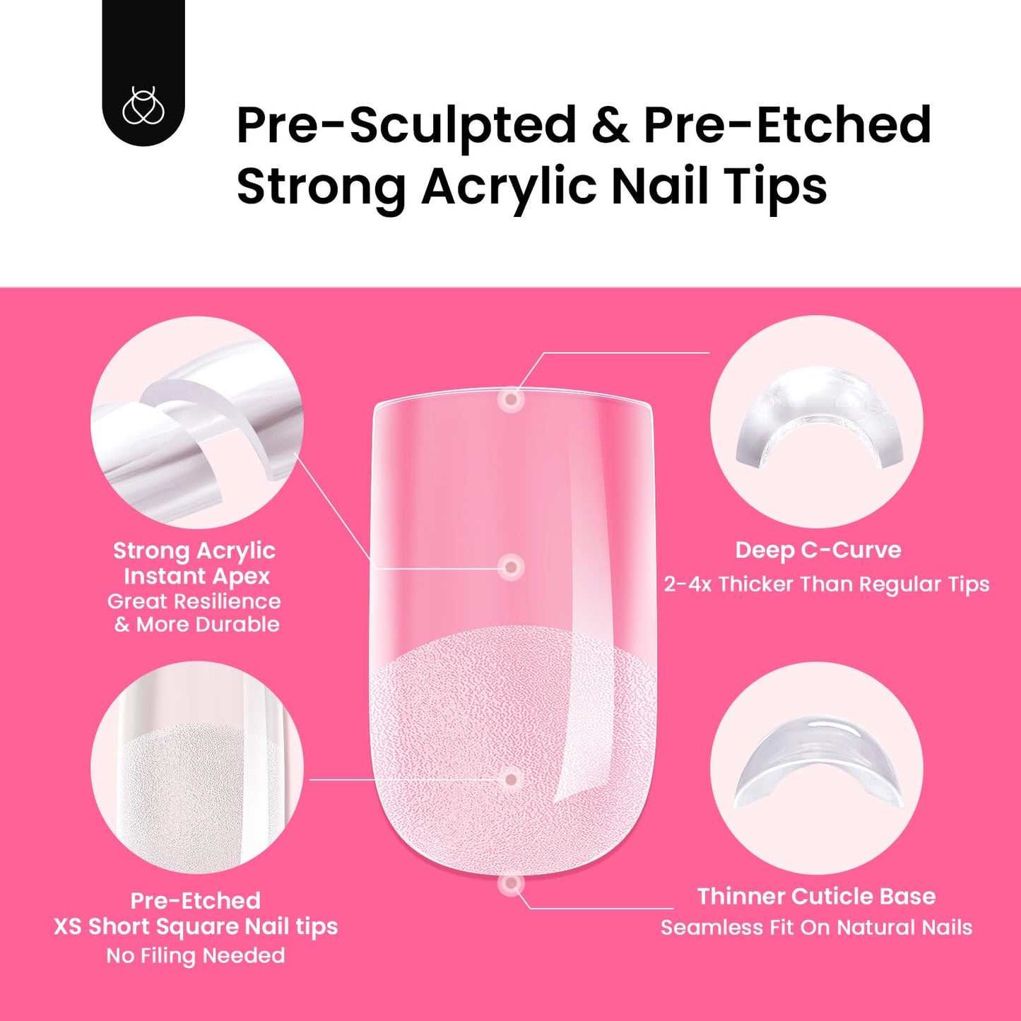 Beetles Tipex Gel Nail Kit Extra Short Square: 16 Sizes Instant Apex Nail Tips, 224 Pcs Pre-Building Square False Nail Tips with UV Nail Glue, LED Mini Nail Lamp-Thick Acrylic Nail Set for Flat Nails