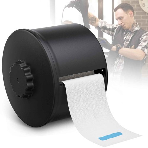 Neck Strip Dispenser, Black Barber Neck Strip Holder Dispenser with 4PCS Adhesive Pads for Wall Mounting Hanging Up, Neck Strip Paper Roll Dispenser Neck Strip Container for Hair Salon & Barber Shop