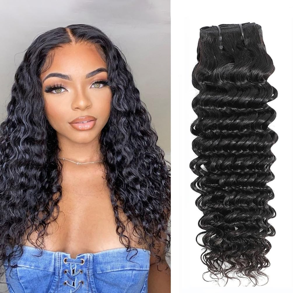 Deep Wave Bundles Human Hair Bundles 12 Inch Hair Bundles 12A Unprocessed Brazilian Virgin Human Hair Bundles Double Weft Deep Curly Weave Bundles Natural Black