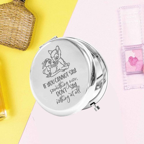 KEYCHIN Bambi and Thumper Pocket Mirror - Deer Fans Gifts 'If You Can't Say Something Nice' Compact Makeup Mirror (Silver)