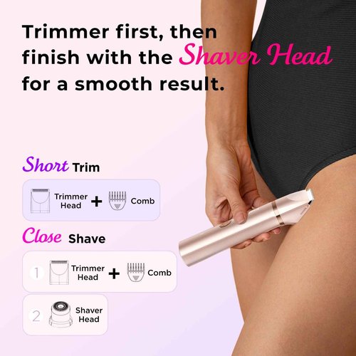 KAPHIO Bikini Trimmer for Women Pubic Hair: 2 in 1 Electric Razors for Women - Rechargeable Electric Shaver - IPX7 Waterproof Lady Shaver for Travel & Shower Use in Summer