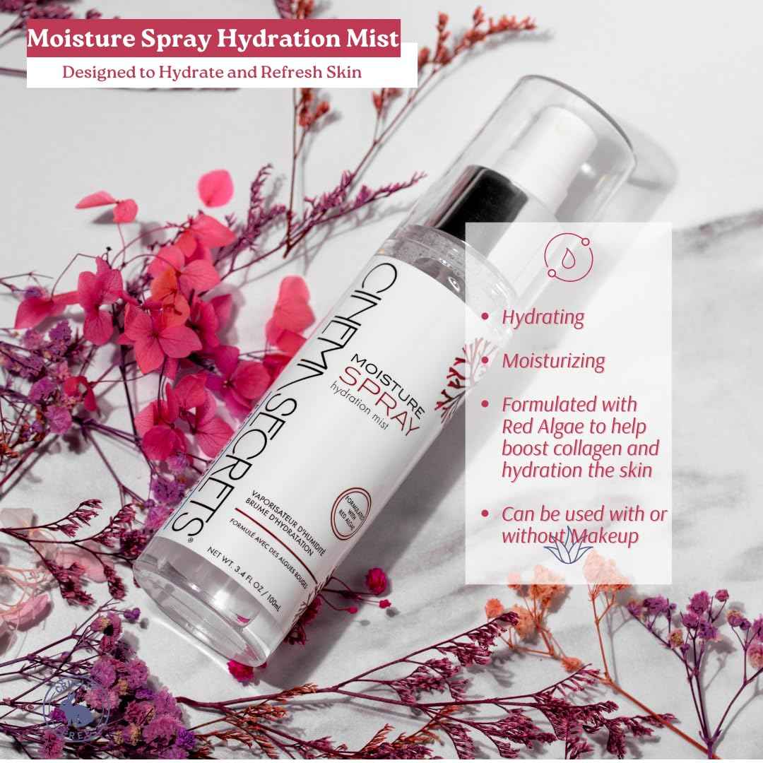 CINEMA SECRETS Moisture spray+ Hydrating Mist - Red Algae Face Spray for Moisture, Skin Prep, Collagen Support, Refreshes Makeup & Soothes Dry, Sensitive Skin