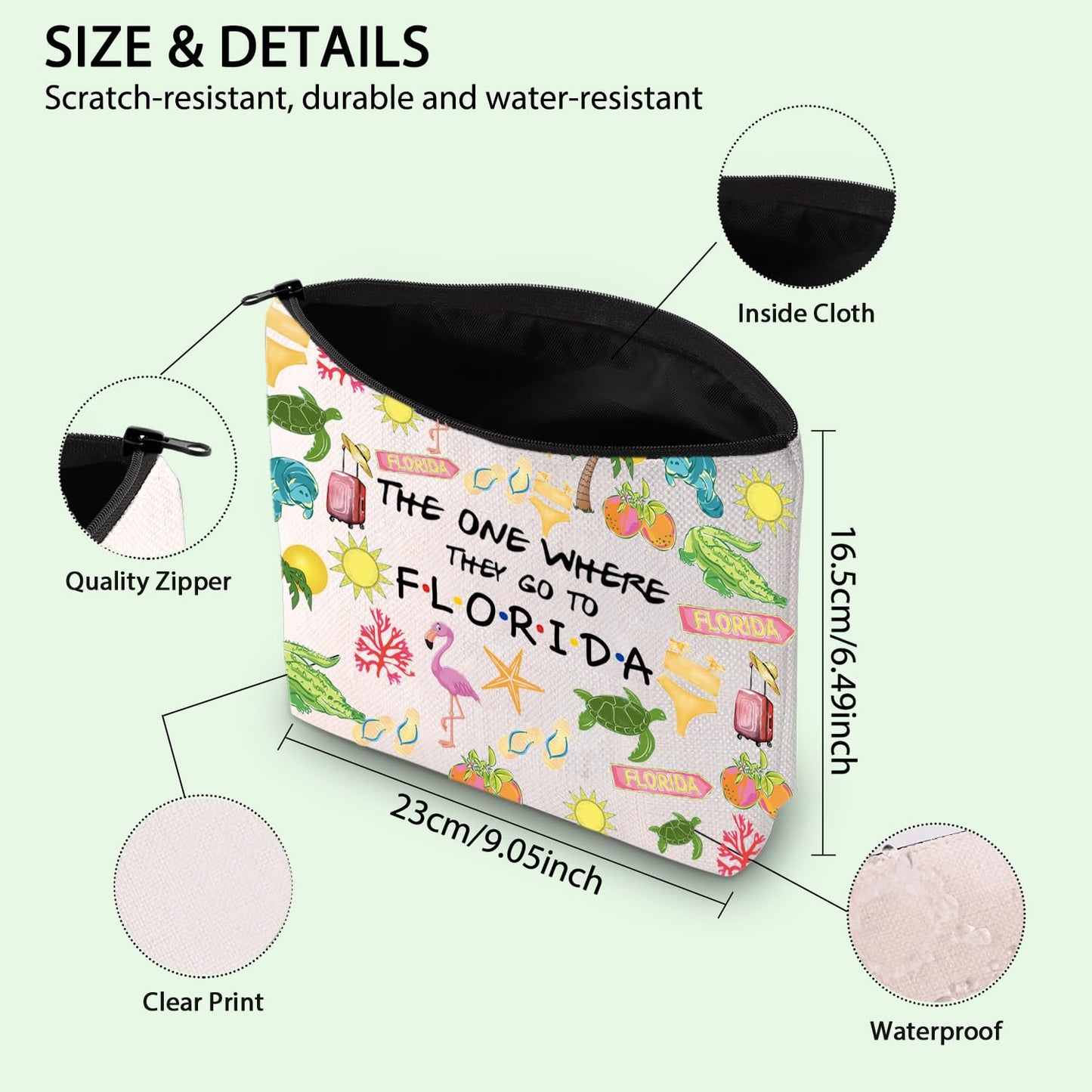 FOTAP Florida Trip Makeup Bag The Sunshine State Gift Beach Lover Gift Florida Souvenir Gift Florida Travel Bag Florida Housewarming Gift Vocation Gifts (Florida)