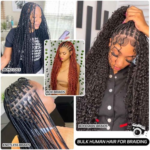 Boho Human Braiding Hair Curly for Boho Braids Bohemian 100% Human Hair for Braiding (human braiding hair, 18inch)