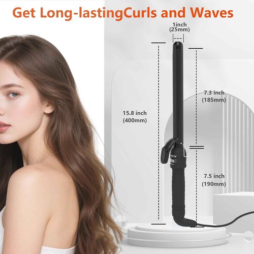 Huvcy 1 Inch Curling Iron - Ceramic Curling Iron, Fast Heat Function LCD Display 180°F-450°F Adjustable, Long Lasting Beach Waves, Dual Voltage Curler, Heat Resistant,Black