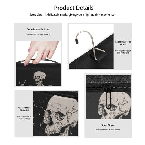 AUUXVA Hanging Toiletry Bag for Women, Halloween Skeleton Makeup Bag, Day of the Dead Cosmetic Bag, Travel Essentials for Women Men