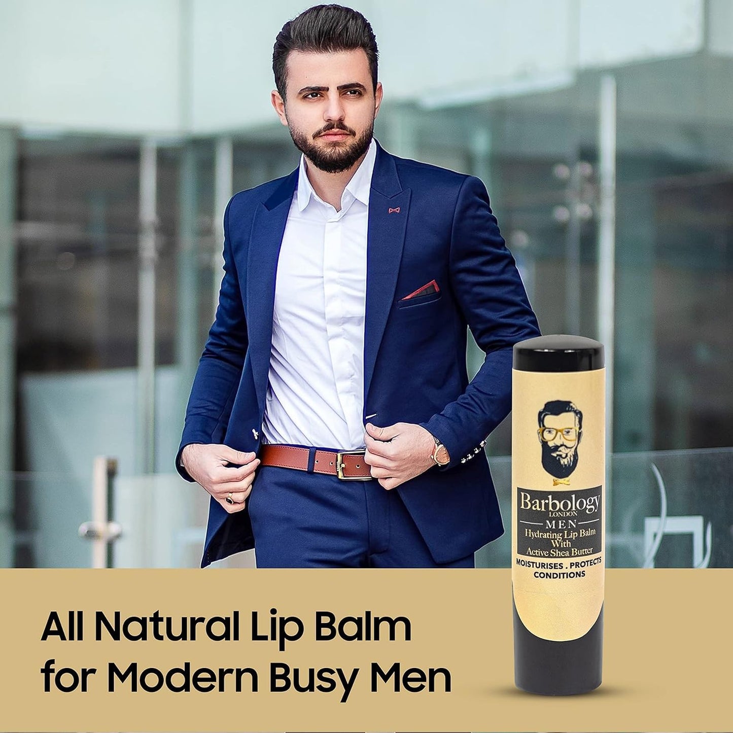 Barbology London Men's Moisturizing Lip Balm for Chapped Lips with Organic Moroccan Argan Oil, Lightweight Formula Leaves Zero Residue, 0.17oz (Pack of 3)