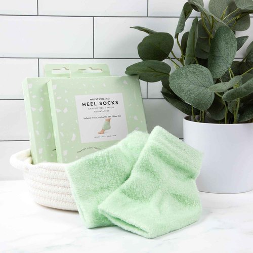 VOESH Heel Repair Duo, Solemate Heel Repair Balm & Moisturizing Heel Socks, Cracked Heel Stick Balm, Foot Care for Men & Women, at-Home Foot Care, Fuzzy Heel Socks, Toeless Spa Socks
