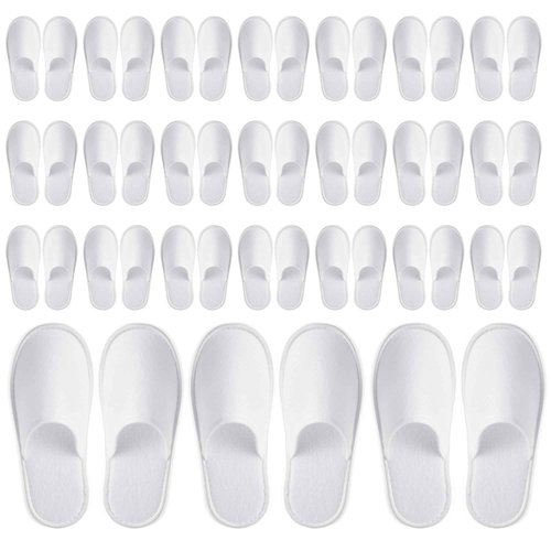 Juvale Disposable Slippers for Guests - Individually Wrapped Spa & Hotel Slippers - Slip-Resistant Shoes - Travel-Friendly Disposable Shoes - Medium (Men’s US 10/Women’s US 11) White - Pack of 24