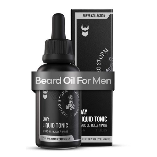 The Beard Struggle - Day Liquid Tonic Beard Oil - Silver Collection (Viking Storm) - Beard Oil for Men - Moisturize, Softens Hair, Reduces Itch - Day Time Beard Growth Oil (1 Fl oz)