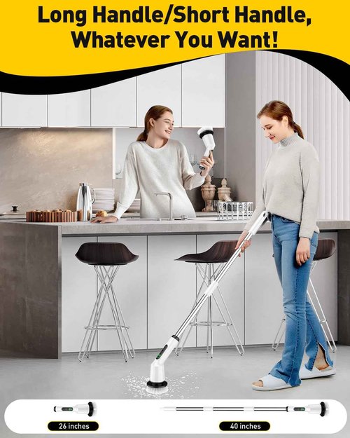 Electric Spin Scrubber for Cleaning Bathroom, Shower Scrubber Cordless Cleaning Brush with IPX7 Waterproof & 2 Speed,Cleaning Brush Cleaning Supplies for Shower Tub Kitchen Tile Toilet Silver
