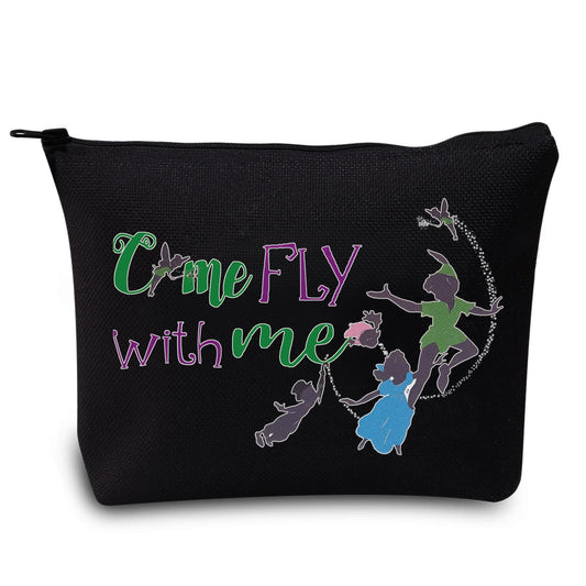 LEVLO Peter Fans Cosmetic Bag Peter Movie Fans Gift Come Fly With Me Makeup Zipper Pouch Bag For Women Girls (Come Fly Black)