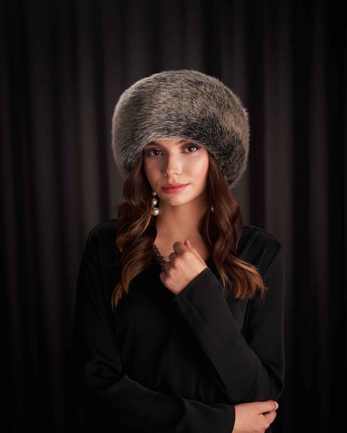 Futrzane Siberian Headband - Womens Faux Fur Headbands - Fluffy Russian Earband - Size M (Grey Siberian)