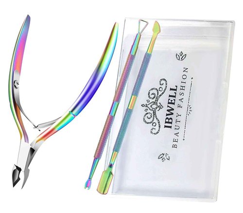IBWell Cuticle Nipper Cuticle Trimmer Tool Set with Pusher and Remover,IBWell Professional Stainless Sturdy Pedicure Manicure Tools Cutter Nipper Scissor Clipper (Colorful)