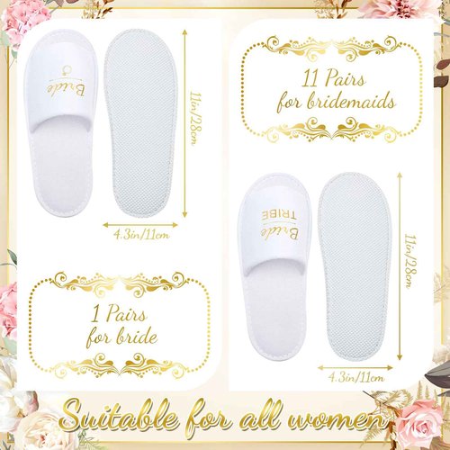 Ramede Set of 12 Bridesmaid Slippers Disposable Wedding Bride Slippers Bulk Bridesmaid Gifts for Wedding Day Bridal Party Women Bachelorette Party Favor(1 Size)