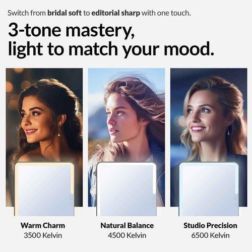 Travel Makeup Mirror with Lights, Portable Lighted Vanity Mirror with 100 LED, Rechargeable, Foldable for Tabletop, 11.9 inches, White