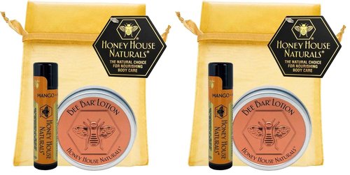 Honey House Naturals 2 Piece Gift Set, All Natural, Ultra Moisturizing Lotion Bar and Lip Butter Infused with Essential Oils, Made in USA, (Variant Name) (Pack of 2)