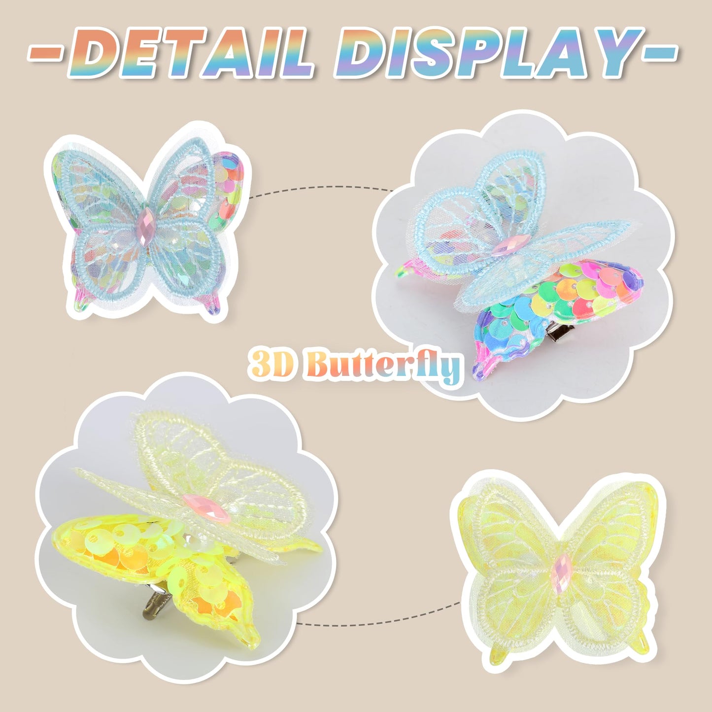 Butterfly Hair Clips 1.7 inch 6 PCS Lace Hair Embroidery Butterfly Hair Pins Hair Accessories for Halloween Cosplaying Women Girls Teens Hawaii Hair Clips.Yellow&Orange&Blue