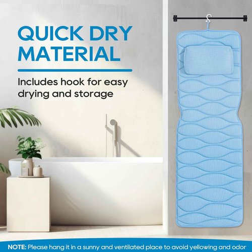 OMYSTYLE Full Body Bath Pillow, Bath Pillows for tub with Mesh Washing Bag & 21 Non-Slip Suction Cups, Spa Bathtub for Head Neck Shoulder and Back Support - 5D Air Mesh & Quick Drying | Blue
