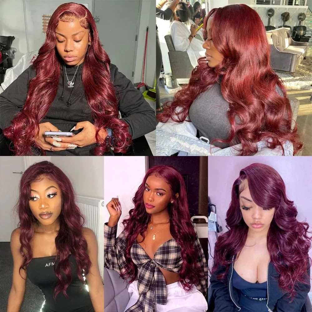 100% Unprocessed Brazilian Virgin Human Hair #99J Body Wave Human Hair Bundles 22 Inch Hair Extensions Burgundy Bundles Human Hair Remy Hair Weave for Women