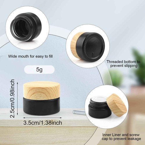 BOSMIOW 12 Pcs 5g Black Frosted Glass Jar Cosmetic Cream Jar Empty Refillable Sample Jars Travel Makeup Container Pot Jar For Cosmetic, Lotion, Cream