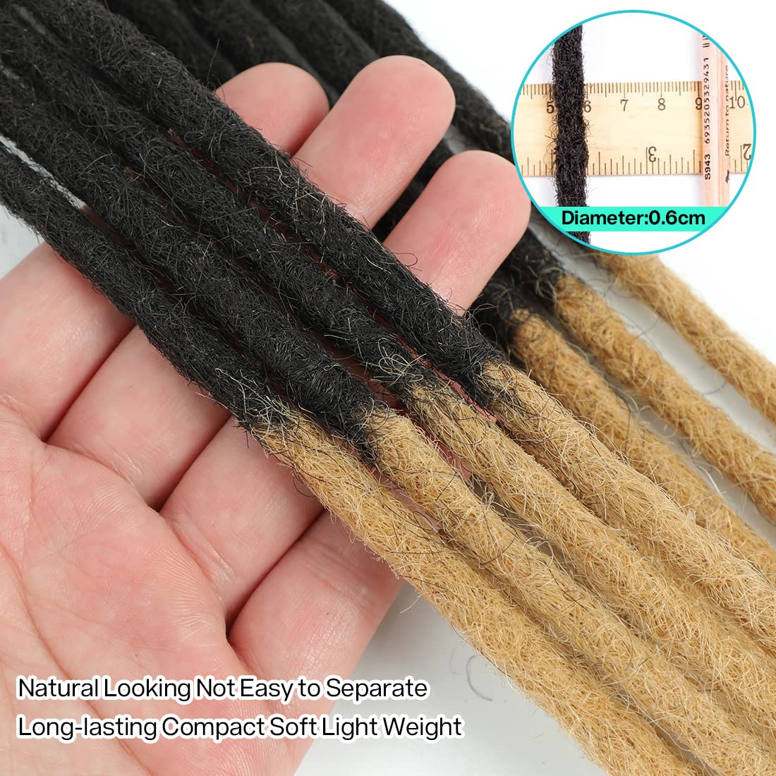 6-18 Inch Dreadlock Extensions Human Hair Fully Handmade Human Hair Dreadlock Extensions for Man/Women Locs Extensions Human Hair Can Be Dyed Bleached Curled… (18Inch-30Strands, 0.6CM Width-1B/27#)