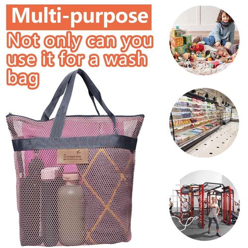 Rotema Mesh Shower Bag with Zipper, 11.8x9.8Inches, Small Pool Bag for Men Women, Gym & Camping Toiletry Essentials (1 pack, pink)