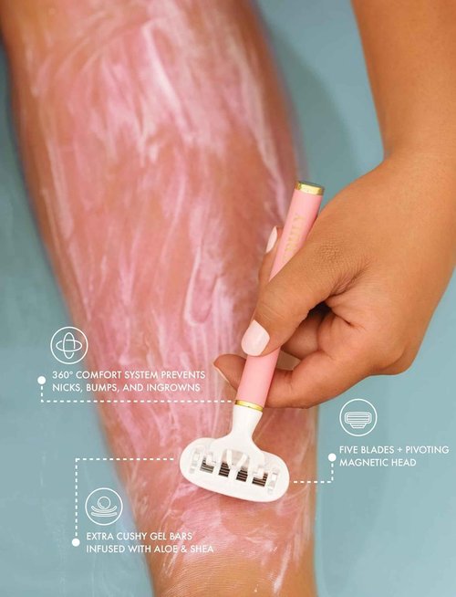 Truly Life Shaver Razor | Best Razor for Sensitive Skin | 5 Blades with Aloe & Shea Butter Infused Gel Bars | Pivoting Head & Flex-Grip Handle for Smooth, Irritation-Free Shave