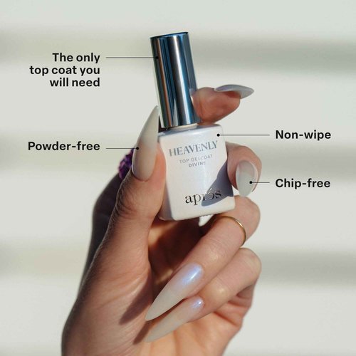 Apres Heavenly Top Gelcoat, 15 ml Non-Wipe Nail Gel Polish Top Coat, Shimmery Long Lasting Topcoat (Divine, 15 ml)
