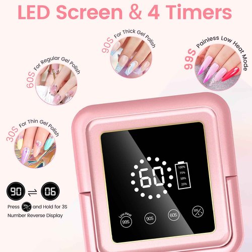 UV Nail Lamp 108W, UV Light for Gel Nail Polish, Cordless LED Nail Lamp with 36 Beads & Touch Display, Nail Light with 4 Timer Mode & Auto Sensor, Fast Curing Nail Dryer for Salon & Home (Pink)