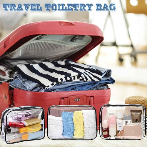 16 Pieces Clear Makeup Bags Bulk, TSA Approved Toiletry Bag for Travel, PVC Waterproof Travel Small Pouches Clear Pouch with Zipper for Men and Women Carry-on Travel Essentials Cosmetic Bags (Black)