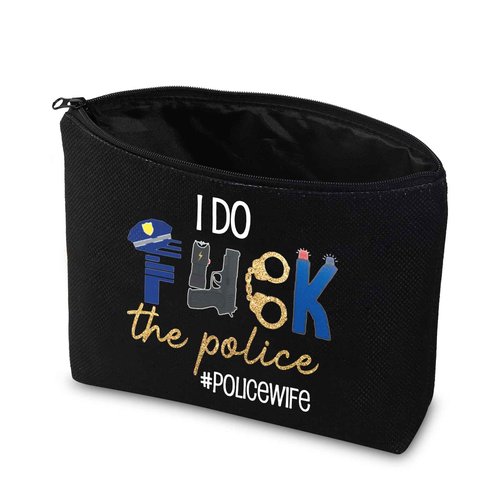 CMNIM Police Officer Gifts Police Wife Makeup Bag Funny Deputy Sheriff Wife Gift for Policeman Girlfriend I Do F-ck The Police (Police Wife Black MB)