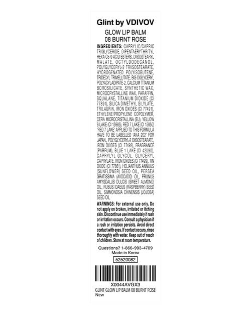 Glint Glow Lip Balm (Burnt Rose, 0.1oz) - Moisturizing Stain Lipstick with Shine for Natural Lips, Tinted Treatment. Luxurious Korean Skin Care Makeup. Chapped, Dry, Cracked Lips.