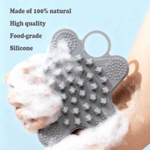 LUCKSTELLA 2 in 1 Silicone Body Scrubber, Food-Grade Silicone Body Brush for Shower, Gentle Exfoliating and Lather Well, Gentle Scrubber for Sensitive Skin, Easy-to-Clean(Grey,1-Pack)