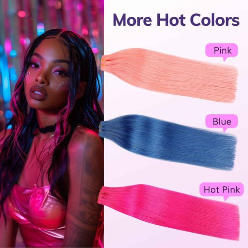 IDN BEAUTY Seamless Clip In Hair Extensions Human Hair, 20 Inch 40g 6Pcs Pink Straight Real Virgin Human Hair Seamless Clip Ins For Black Women PU Weft Invisible Edge