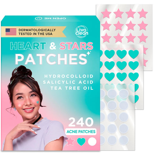 LivaClean 240 CT Heart & Star Pimple Patch w/Salicylic Acid & Tea Tree Oil, Pimples Patches, Pimple Patches Heart, Pimple Patch Cute, Zit Patch, Cute Pimple Patches, Heart Pimple Patches for Face