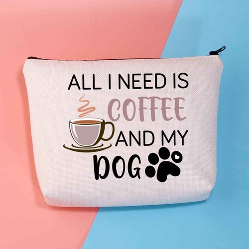 BDPWSS Dog Mom Makeup Bag - Coffee and Dog Lover Gift - Funny Cosmetic Bag for Women, Friend Birthday Present