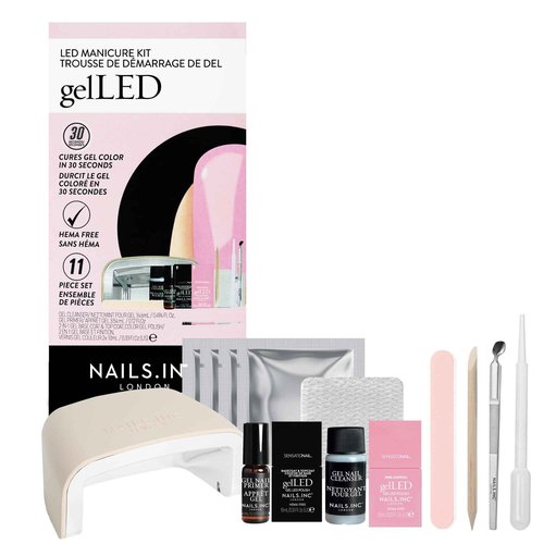 Nails Inc GelLED UV/LED Gel Nail Polish Manicure Starter Kit, Beginner Friendly, Art Manicure Salon At Home, LED Lamp, Pink Nail Polish, Manicure Tools, Primer, Base & Topcoat, Hema Free, 32 Pieces