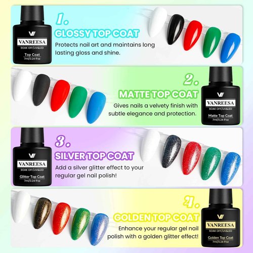 VANREESA Gel Nail Polish Kit with U V Light 74 Pcs Gel Polish Nail Set 56 All Season Colors Nail Polish Set + Base and 4 Effects Top Coat with Manicure Tools Complete Nail Kit Gifts for Women