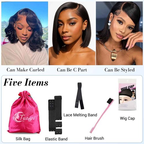 Tuziyi 14 Inch Bob Wig Human Hair 9x6 Wear and Go HD Lace Closure Glueless Wigs Human Hair Pre Plucked Pre Cut 220% Density Short Straight Bob Wig Human Hair for Black Women
