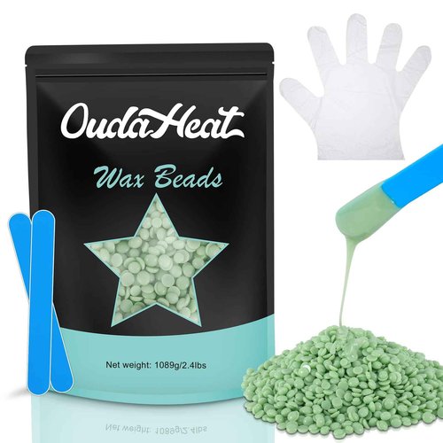 Wax Beads, 2.4lb Wax Beans for Hair Removal Sensitive Skin, Brazilian Coarse Waxing for Face, Bikini, Eyebrow, Back, Chest, Legs, Armpit, Waxing Beads for Women Men, 5 Silicone Stick, Tea Tree