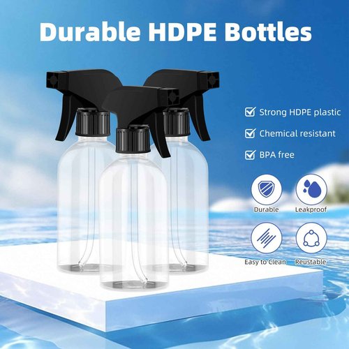 DODHEG 2 Pack Plastic Spray Bottles Clear Empty Spray Bottle for Essential Oils Cleaning Products, Plants, Pet, Hair 10 Ounce