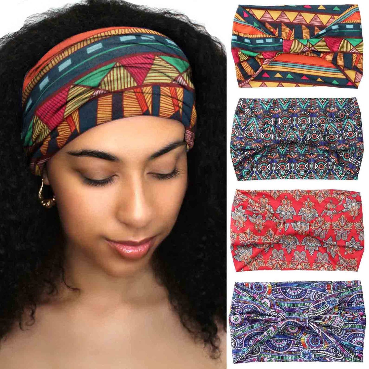 Acenail Wide Headbands Women Turban Knotted Headband Elastic Non Slip Hairbands African Head Bands Cotton Workout Head Wraps Bohemian Head Band Running Sports Hairband Yoga Head Scarfs Boho Hair Accessories for Women and Girls Pack of 4 (#7 Elegant)