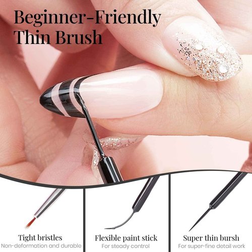 beetles Gel Polish Nail Art Gel Liner Set- 2 Popular Black White Colors with 24Pcs Gel Nail Polish Kit, 20 Color Changing Cat Eyes Gilitter Colors Gel Halloween Fall Nail for Girls Women