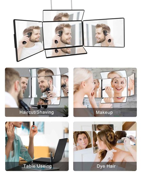 5 Way Mirror for Self Hair Cutting & Shaving, 360 Makeup Mirror with Height Adjustment for Braiding & Styling (Black)